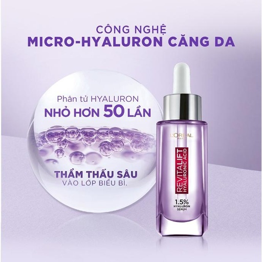 Serum L'Oreal Hyaluronic Acid Cấp Ẩm Sáng Da 30ml Revitalift Hyaluronic Acid 1.5% Hyaluron Serum