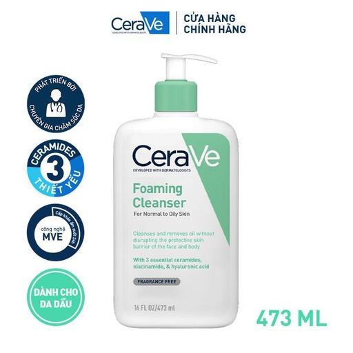 Sữa rửa mặt giúp làm sạch sâu dành cho da dầu CeraVe Foaming Cleanser 473ML