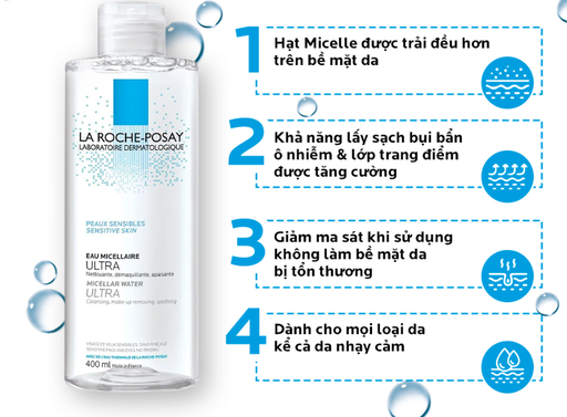 Nước làm sạch sâu và tẩy trang cho da nhạy cảm Micellar Water Ultra Sensitive 400ml